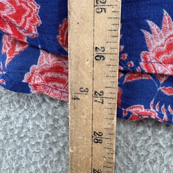 Xirena Blue Red Floral Print Button Down Shirt XS Lightweight Boho Blouse - Picture 5 of 6